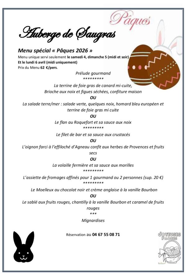 restaurant pâques menu hérault montpellier