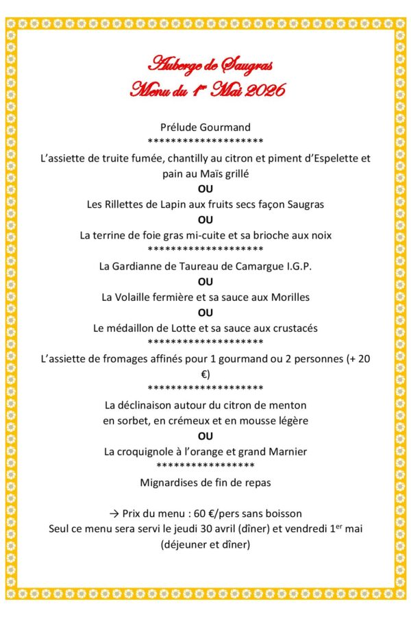 restaurant menu auberge